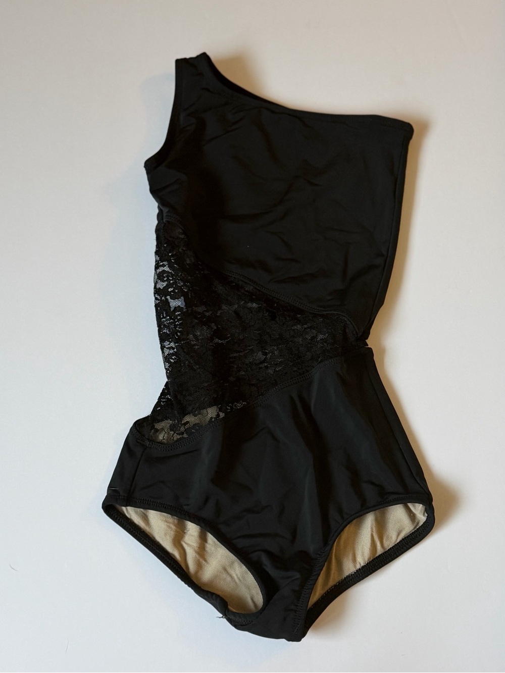 Black Lace One-Shoulder Dance Leotard YS